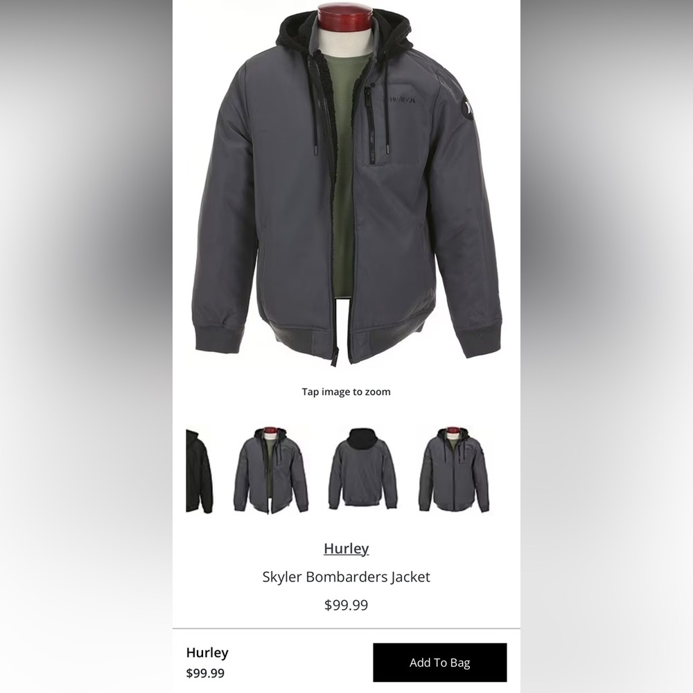 Hurley Gray Bomber Jacket - Picture 2 of 7